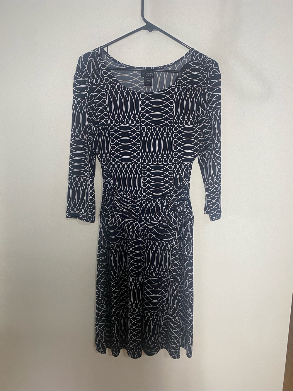 Enfocus Studio Black & White Long Sleeve Geometric Midi Dress